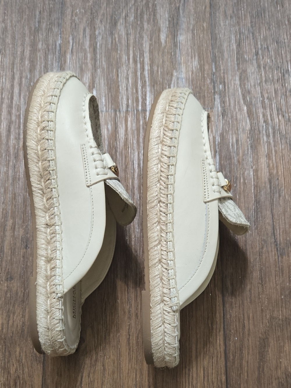 Michael Kors Cream Leather Logo Espadrille Mule with Gold Hardware - Picture 6 of 7